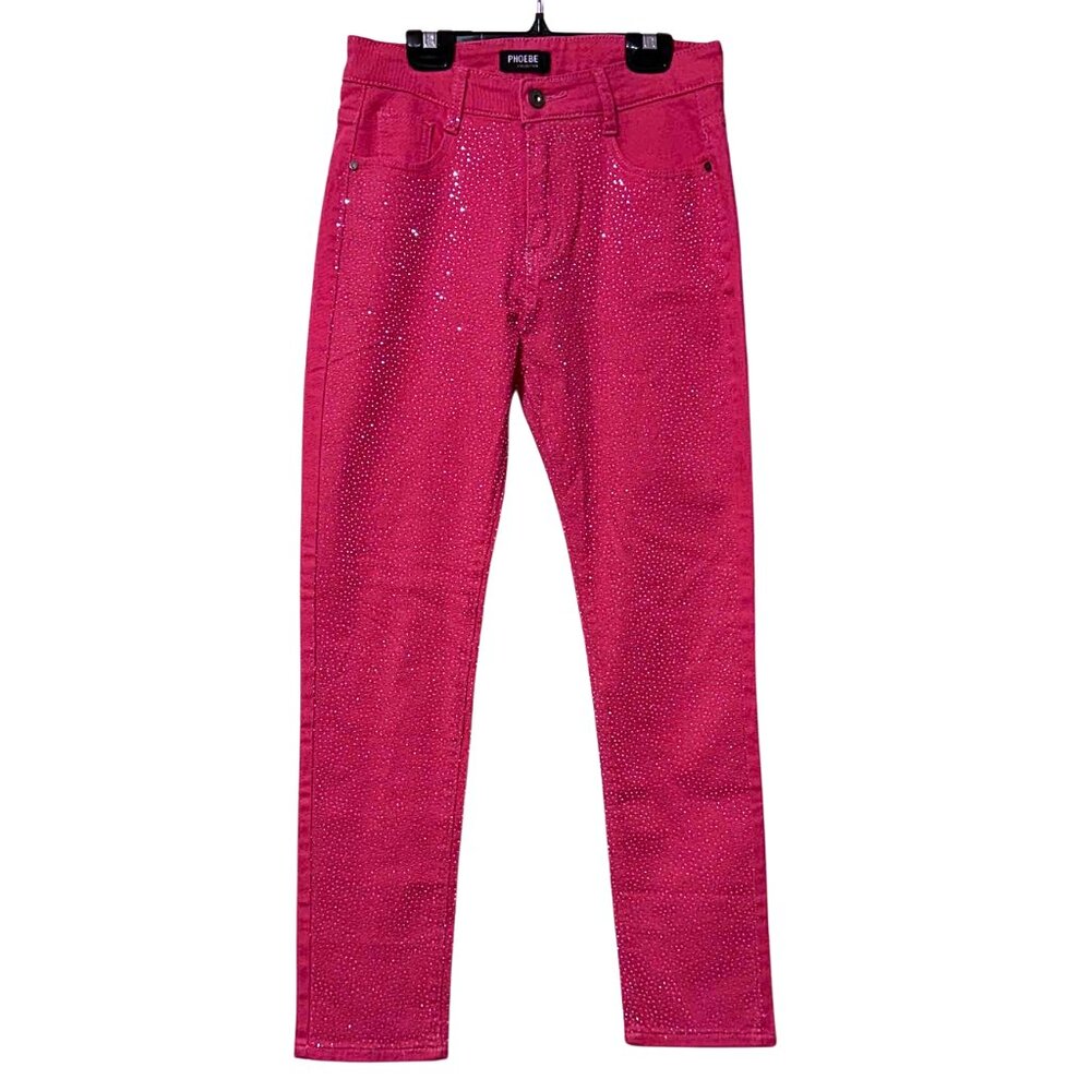 Phoebe J Hot Pink Glitter Stud Jeans | Boutique Sparkle Denim | Size S